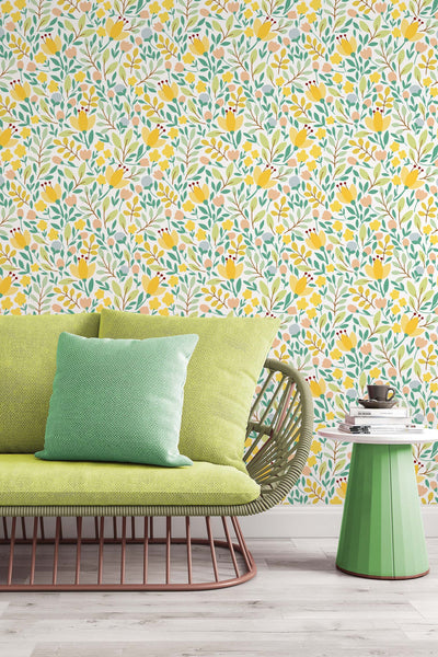 Watercolor Spring  flowers  - Peel and stick wallpaper, Removable , traditional wallpaper - #53283 /1040