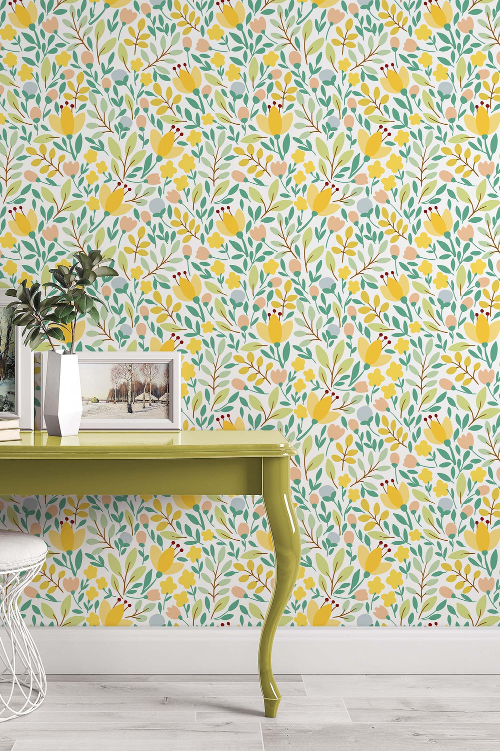 Watercolor Spring  flowers  - Peel and stick wallpaper, Removable , traditional wallpaper - #53283 /1040