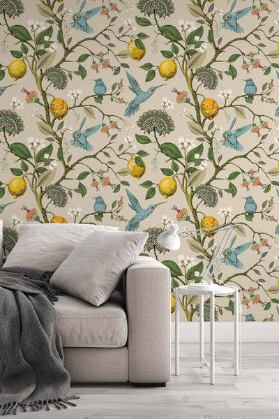 Hummingbirds wallpaper, Peel & Stick, traditional, lemon wallpaper