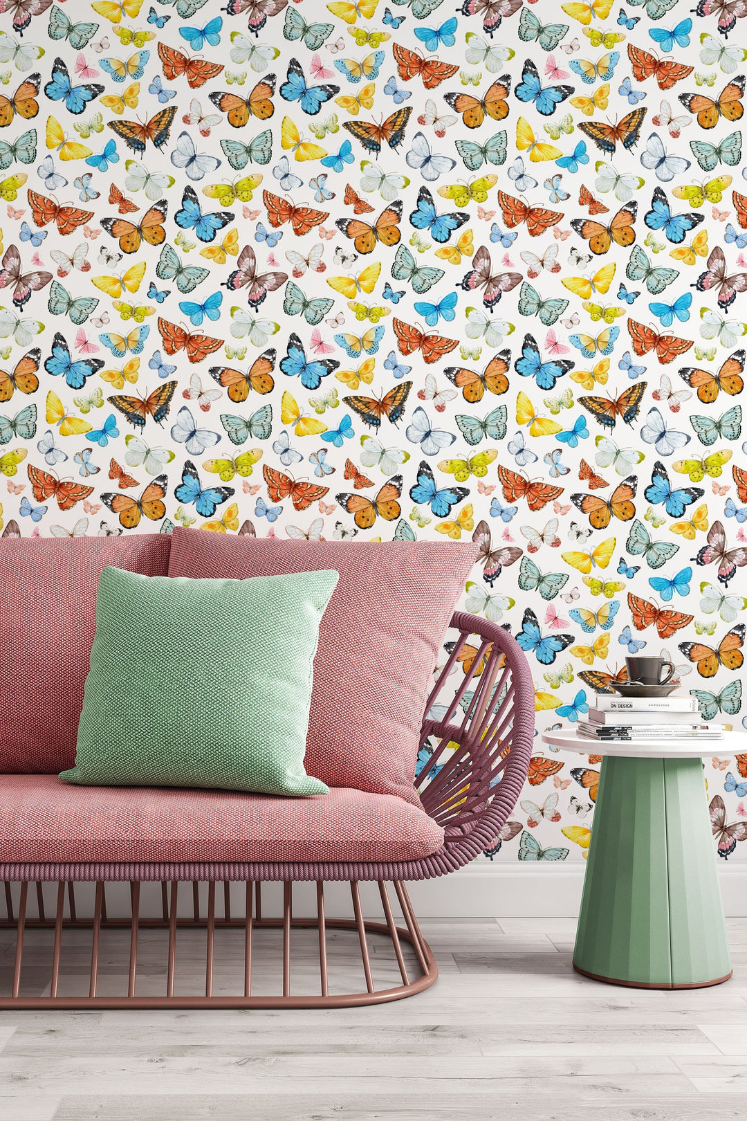 Exotic Butterflies on White Blue Background - Self Adhesive