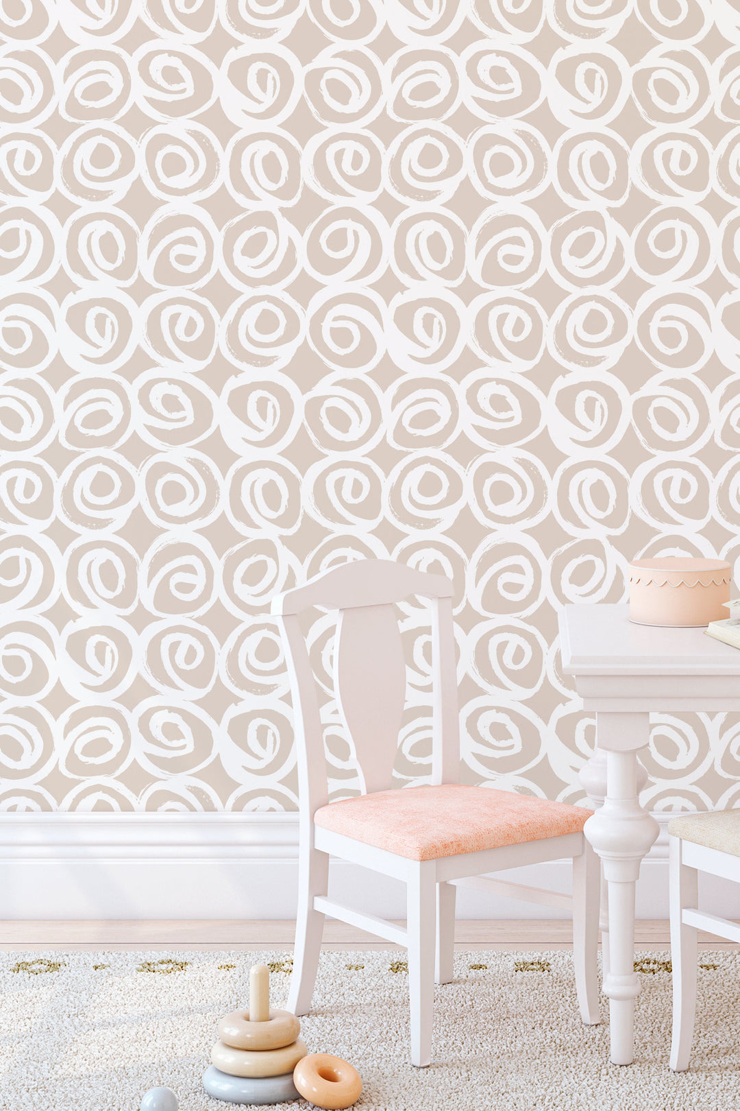 Boho design, spirals on beige background, abstract shapes  - Peel and stick wallpaper, Removable , traditional wallpaper - #53046 /1040