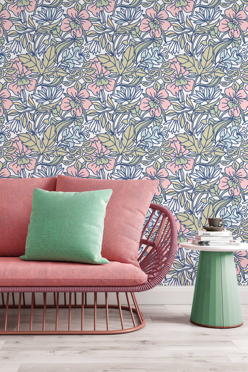 Spring garden and multicolor flowers - Removable Self Adhesive pattern wallpaper #3077 /1040