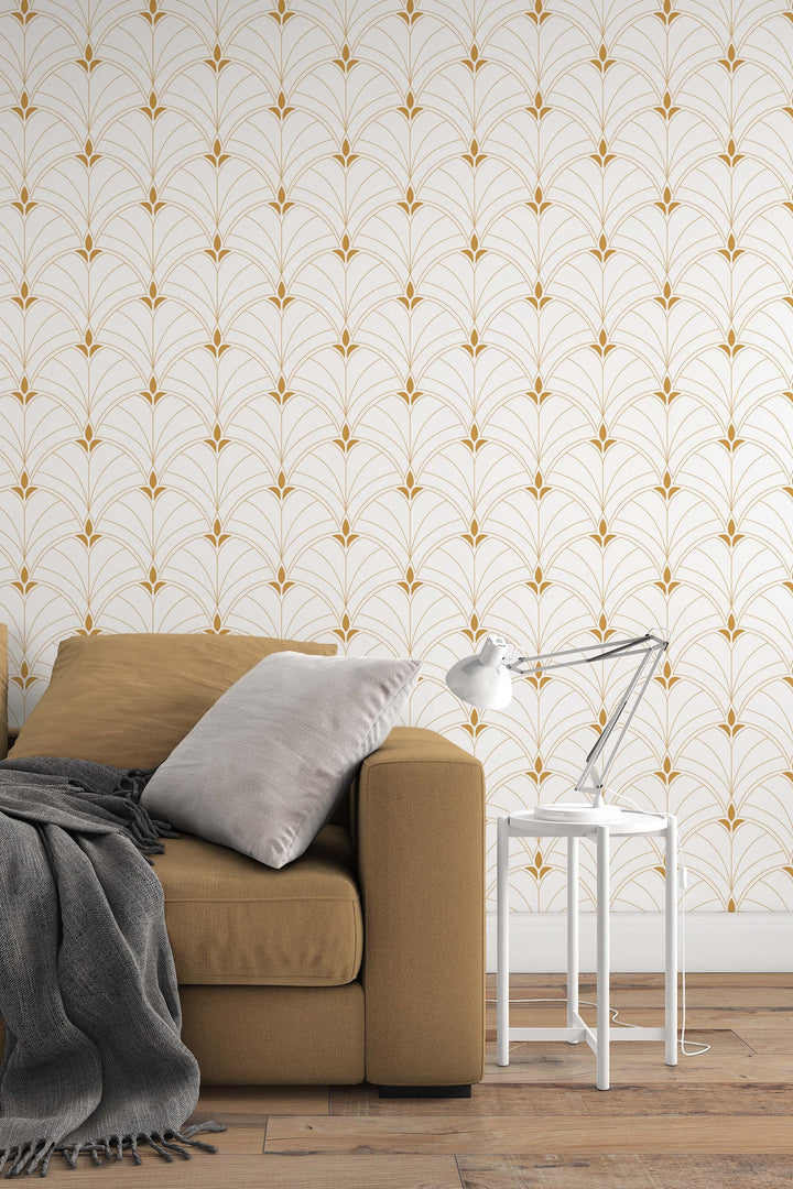 Art Deco tulip on white background Self Adhesive Traditional and Peel and Stick Wallpaper #3316