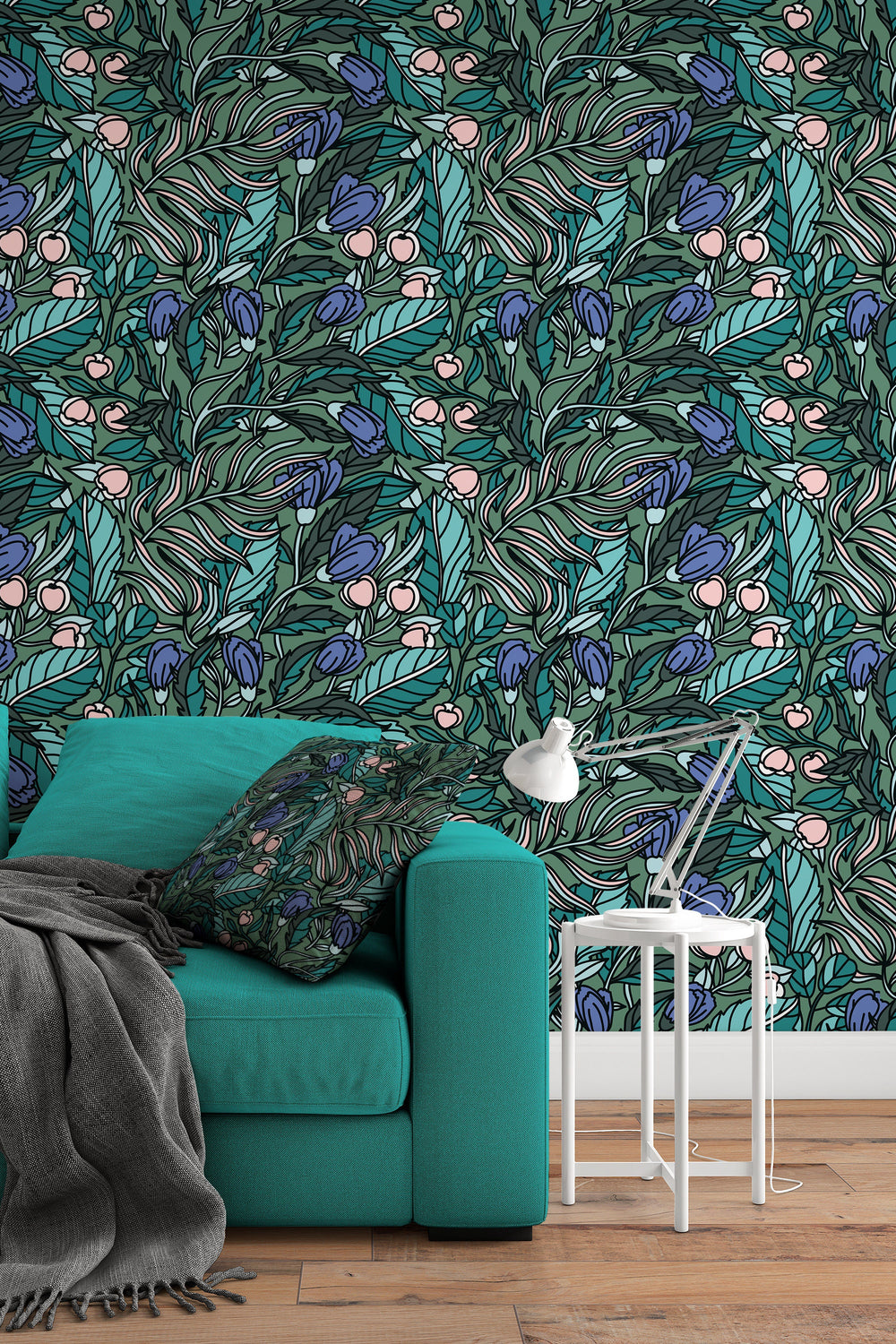 Green buds and leaves - Peel and stick wallpaper, Removable , traditional wallpaper #53063 /1040