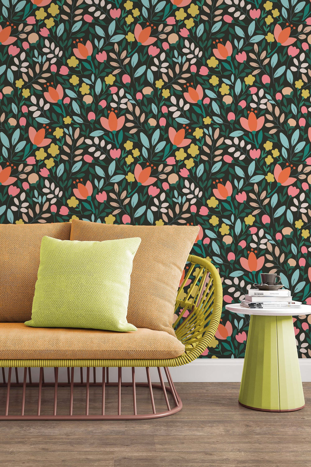 Multicolor flowers on dark background - Peel and stick wallpaper, Removable , traditional wallpaper - #53288 /1040