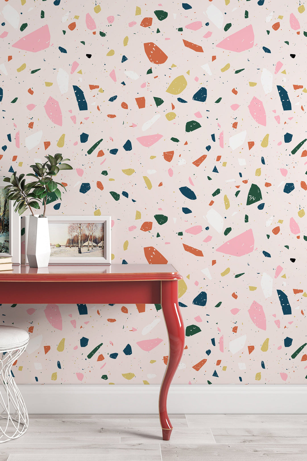 Pink Terrazzo Wallpaper living room