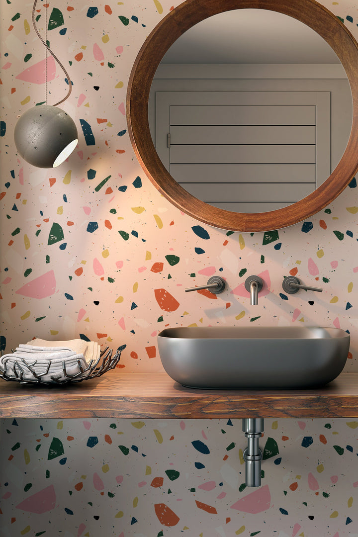 Pink Terrazzo Wallpaper bathroom