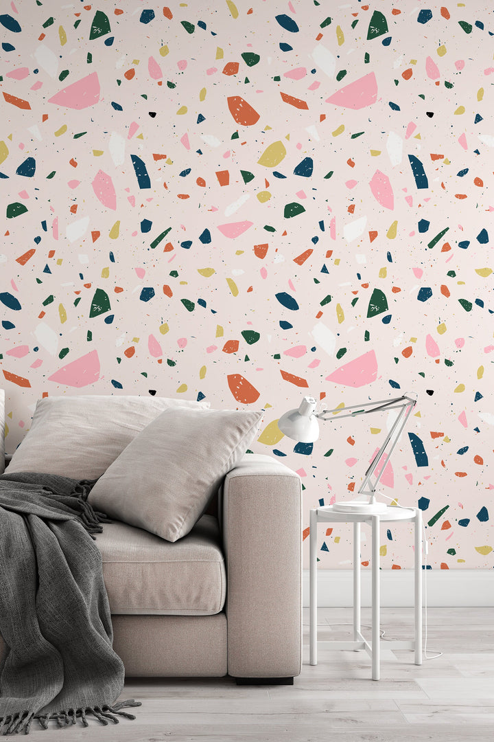 Abstract Pink Terrazzo Wallpaper