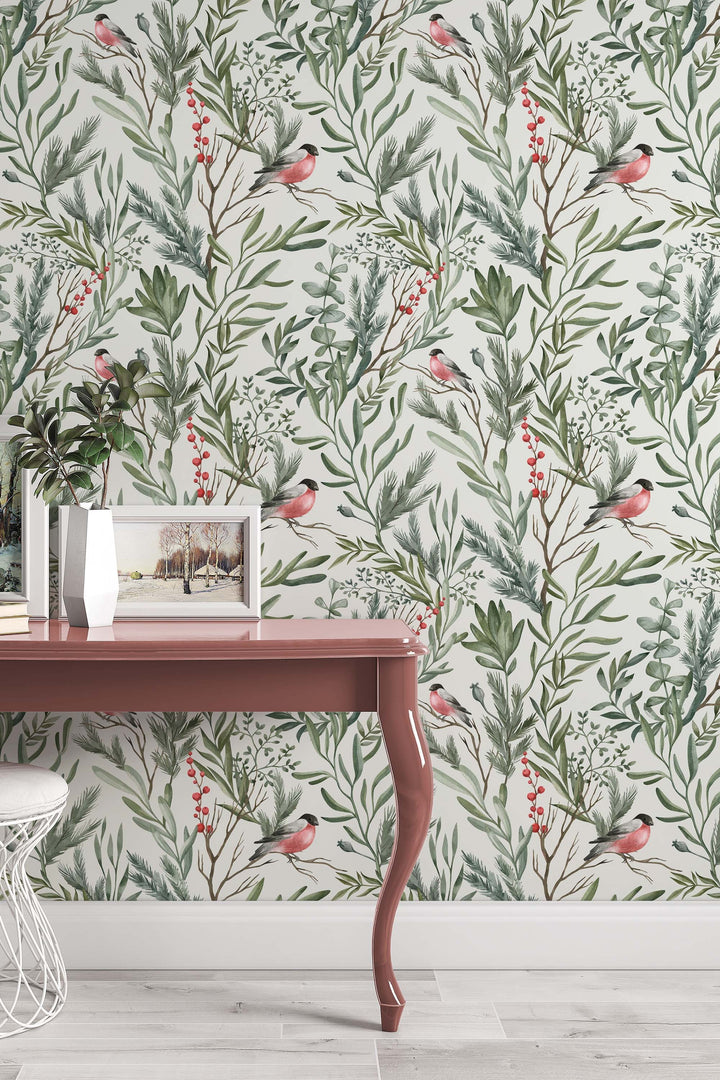 Removable Wallpaper, California Wallpaper, Temporary Wallpaper, Peel and Stick Wallpaper,  Birds on the branch, birds design #53312 /1040