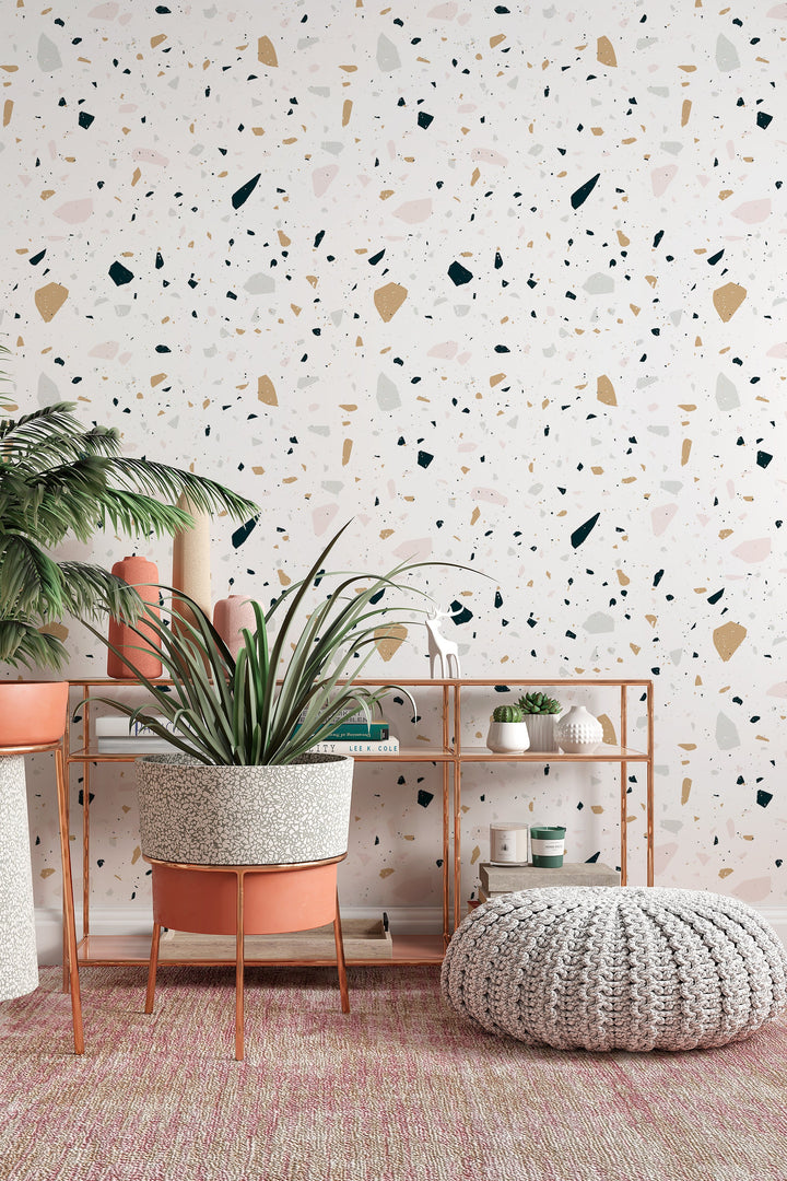 White Terrazzo Wallpaper - Multicolor design #53142