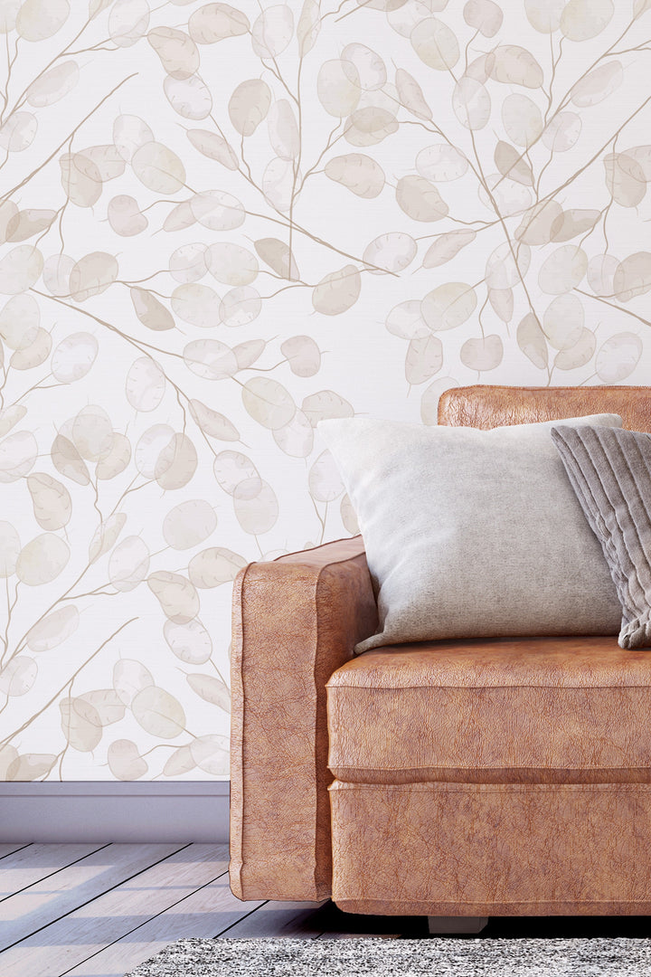 Boho leaves on branches - Peel & Stick Wallpaper