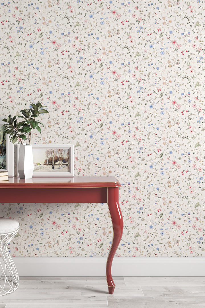 Small multicolor flowers Peel and Stick wallpaper wall