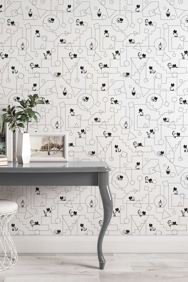 EXCLUSIVE pattern Cats play - Peel and stick wallpaper, Removable , traditional wallpaper - #3299 /1040