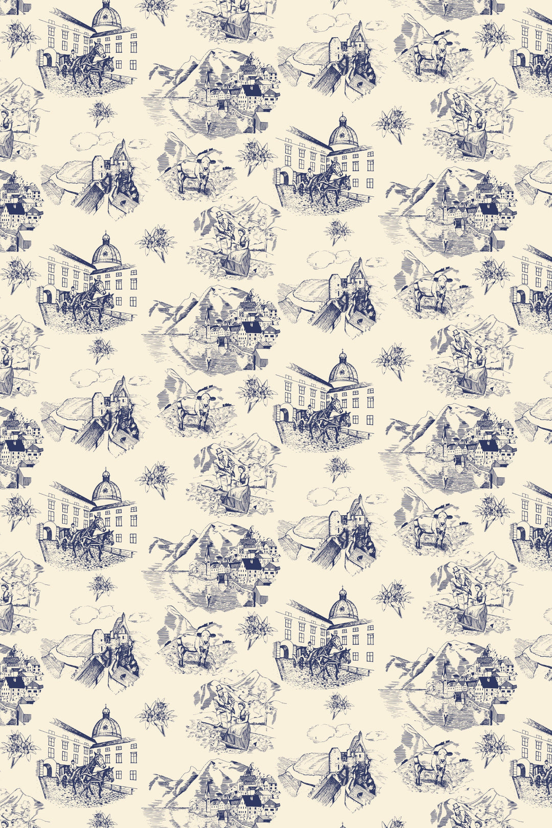 Boho Historical city, hand drawn pattern, peel and stick wallpaper, wall decor design #3324