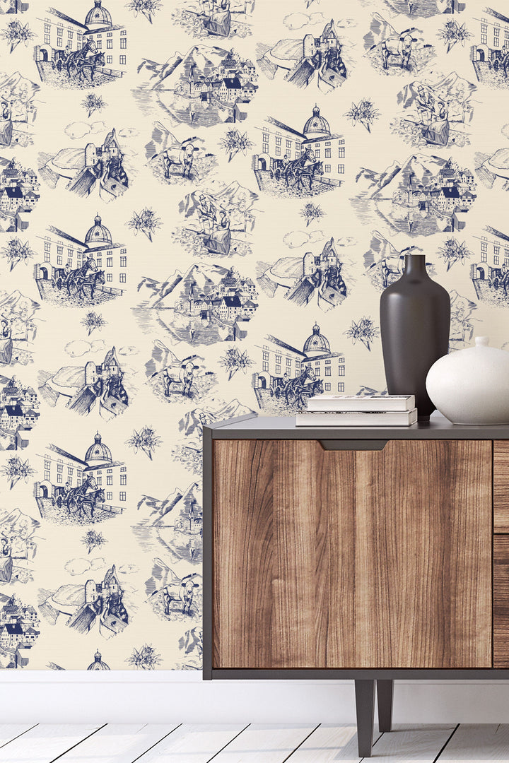 The motifs of alpine mountains, boho design and hand draw - Peel and stick wallpaper, Removable , traditional wallpaper - #53224 /1040