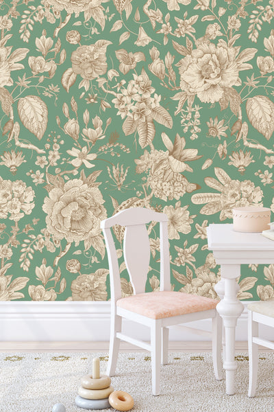 Boho design  Watercolor Flowers Bouquet Self Adhesive Traditional and Peel and Stick Wallpaper #3225