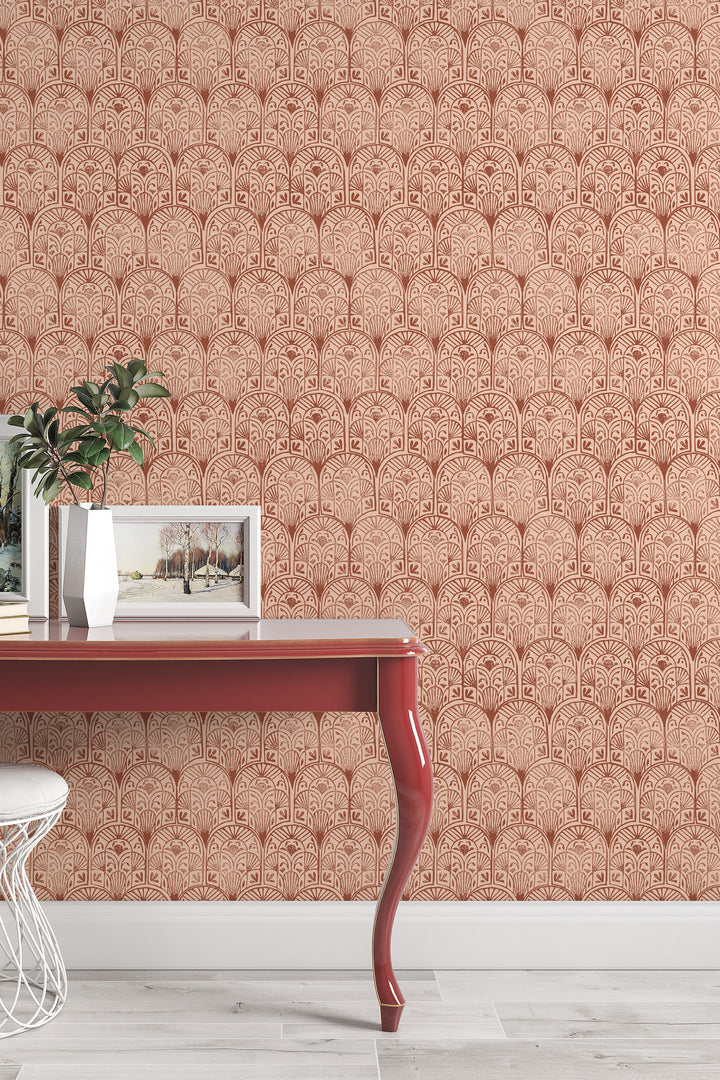 Red stamps, geometric pattern - Peel & Stick Wallpaper - Removable Self Adhesive and Traditional wallpaper #53225 /1040