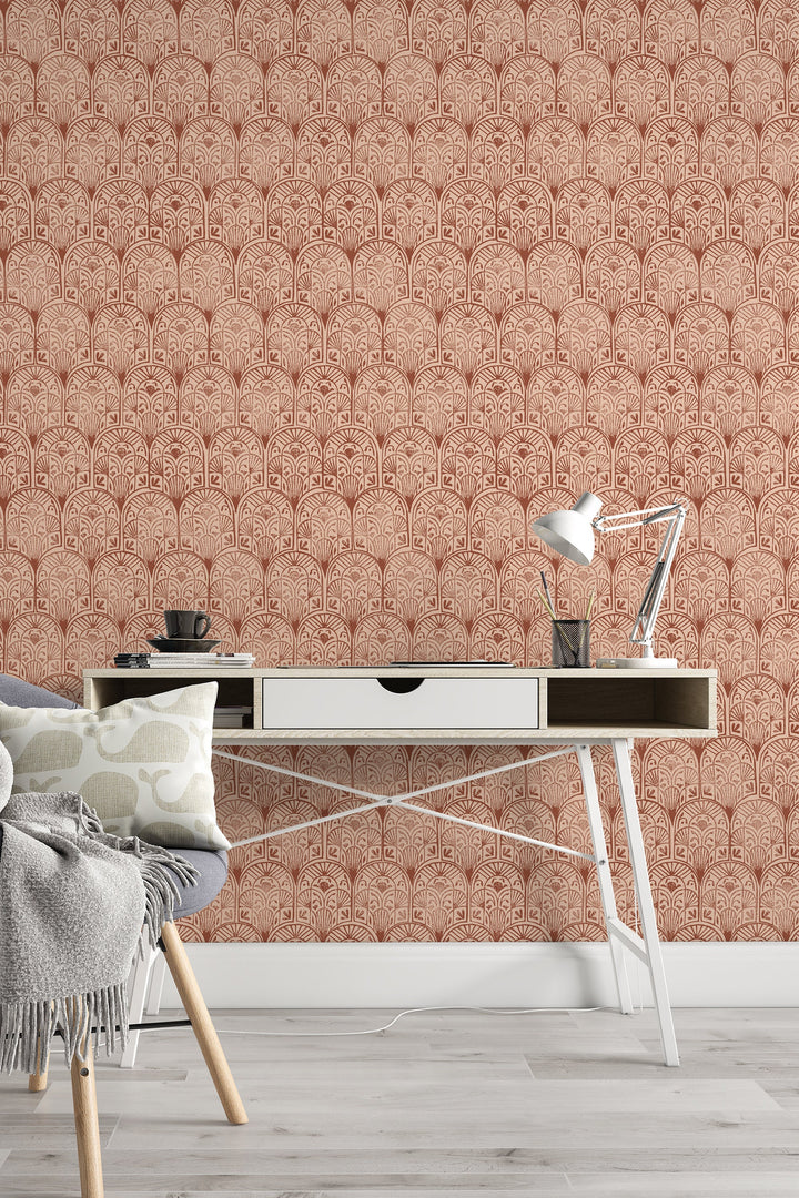 Red stamps, geometric pattern - Peel & Stick Wallpaper - Removable Self Adhesive and Traditional wallpaper #53225 /1040