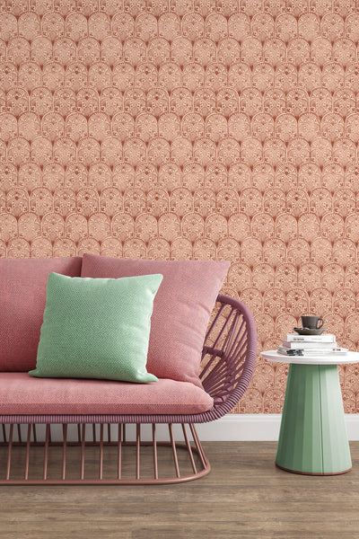 Red stamps, geometric pattern - Peel & Stick Wallpaper - Removable Self Adhesive and Traditional wallpaper #53225 /1040