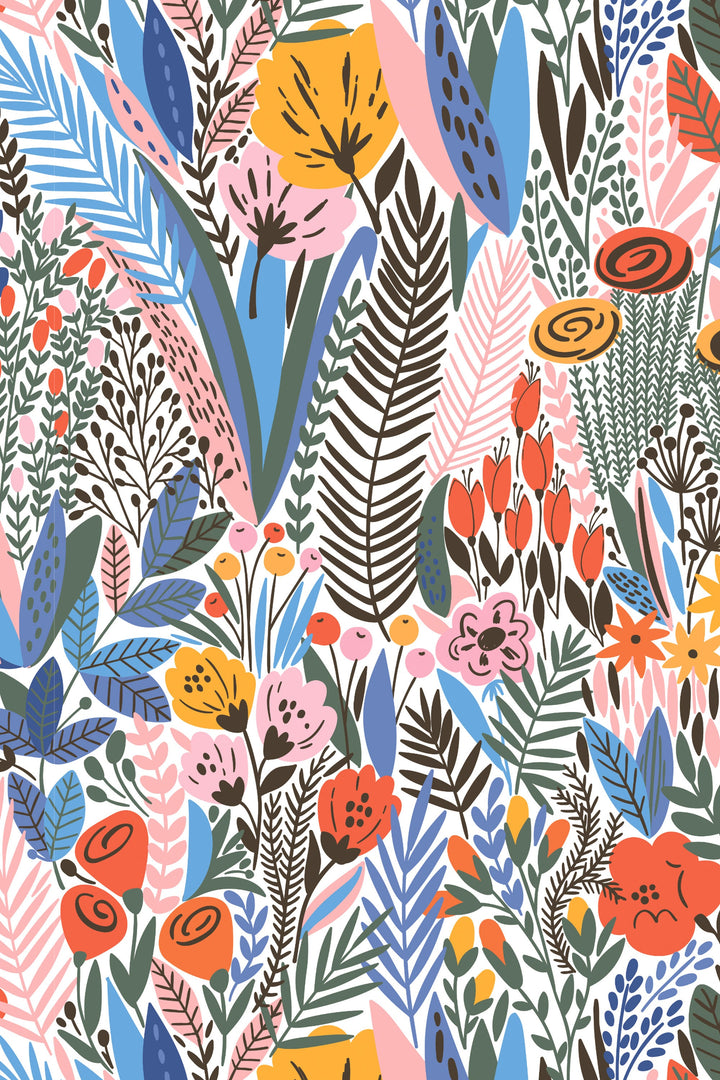 Scandinavian wallpaper design - leaves, flowers