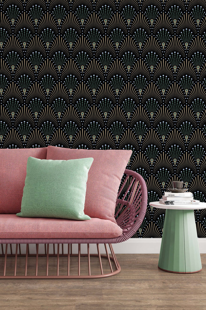 Classical design art deco wallpaper with dark background