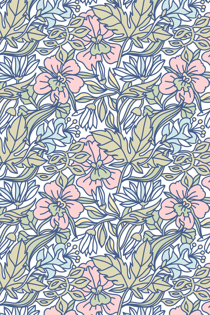 Spring garden and multicolor flowers - Removable Self Adhesive pattern wallpaper #3077 /1040