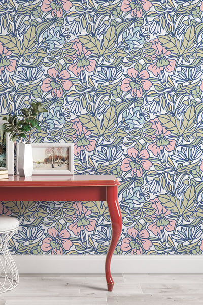 Spring garden and multicolor flowers - Removable Self Adhesive pattern wallpaper #3077 /1040