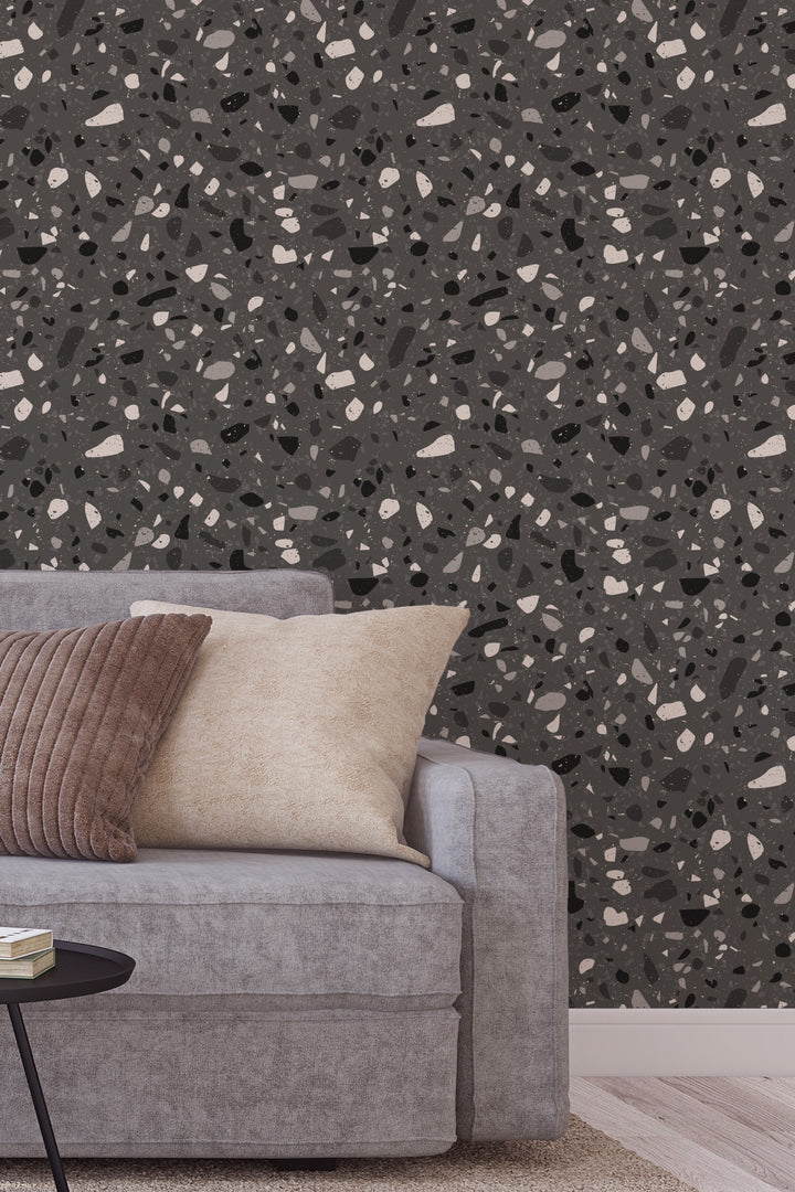 Dark Terrazzo Wallpaper self adhesive living room