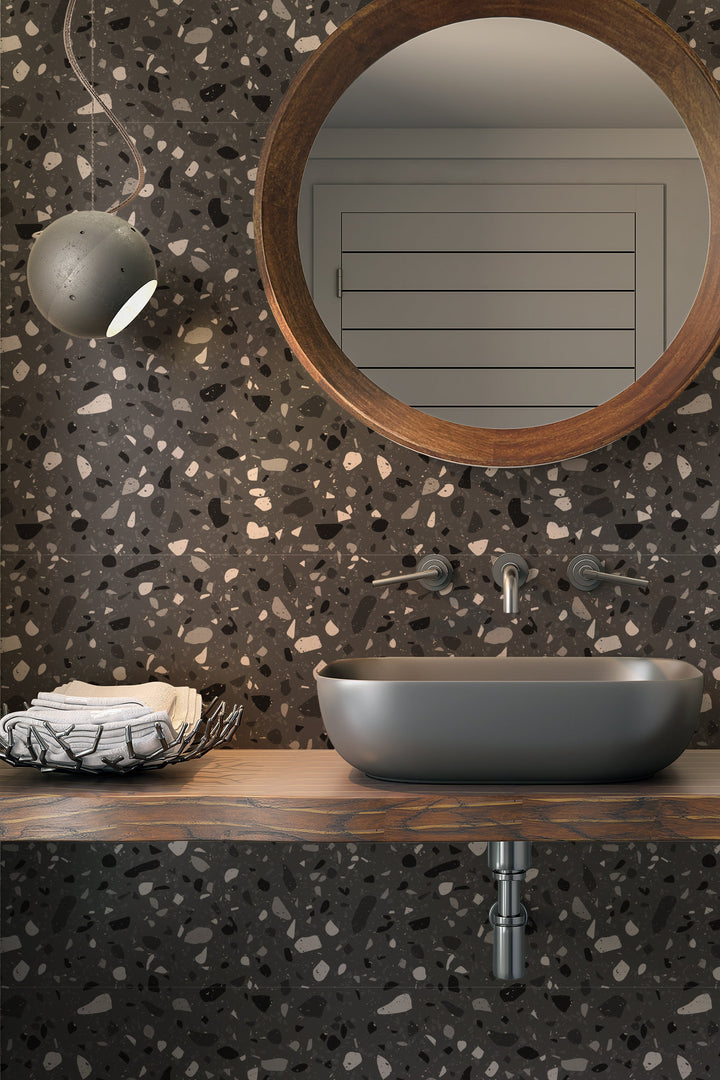 Dark Terrazzo Wallpaper - Black and Gray Minimalistic Boho