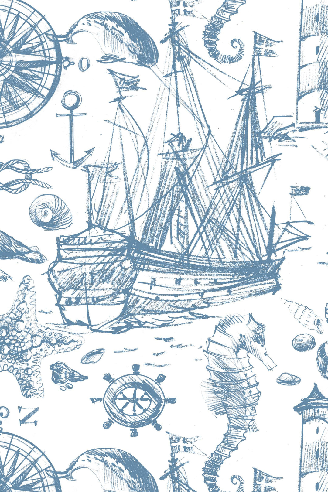 Ocean waves, ship, sea life - Removable Self Adhesive pattern wallpaper #53316 /1040