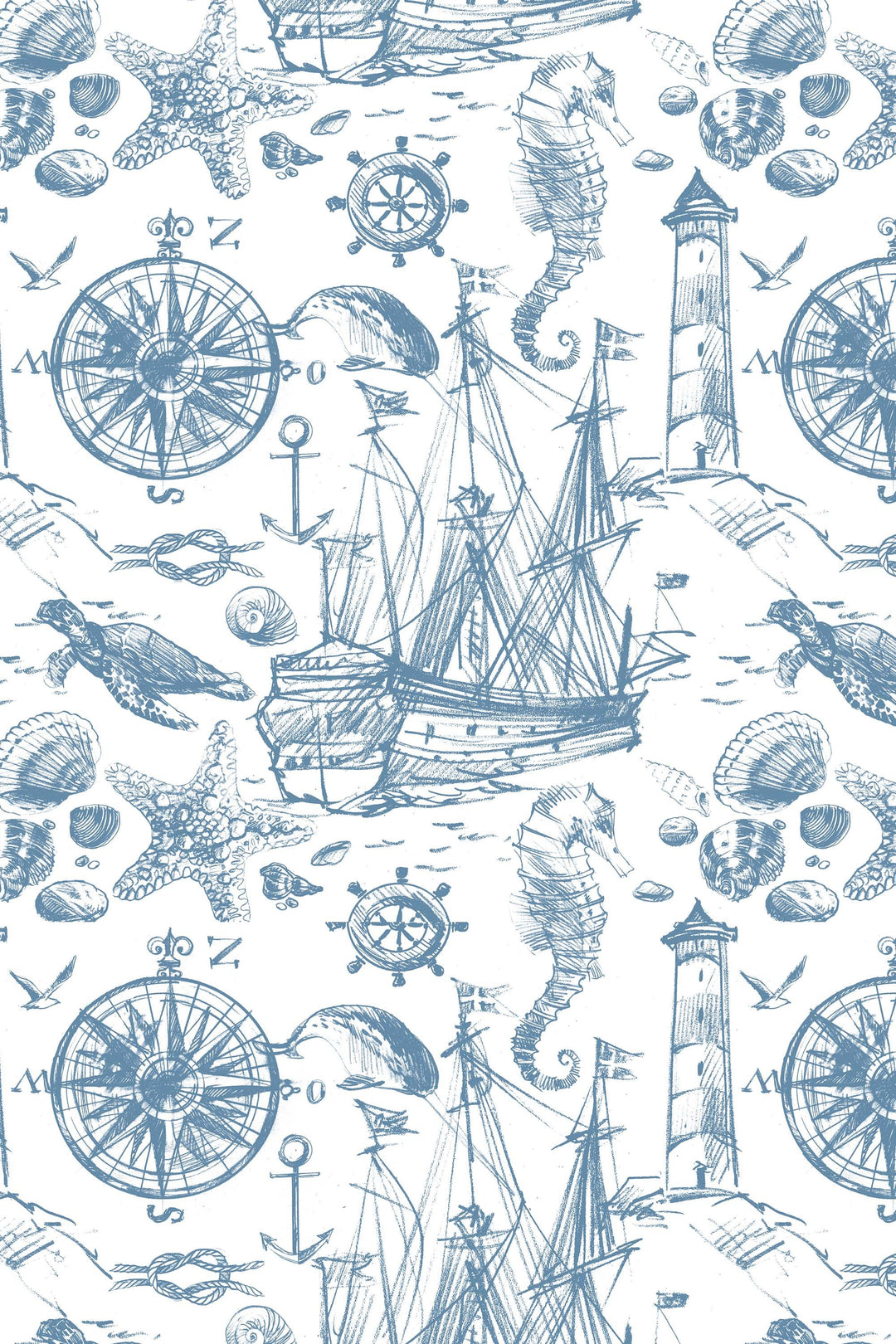 Ocean waves, ship, sea life - Removable Self Adhesive pattern wallpaper #53316 /1040