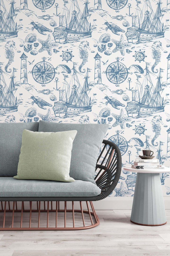 Ocean waves, ship, sea life - Removable Self Adhesive pattern wallpaper #53316 /1040