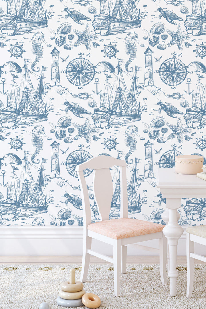 Ocean waves, ship, sea life - Removable Self Adhesive pattern wallpaper #53316 /1040