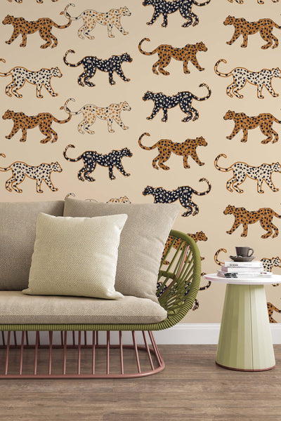Cheetah in the desert, tan background Peel and Stick Wallpaper 53317 /