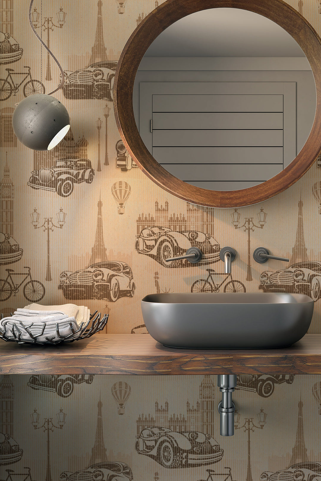 Vintage cars on tan backgraond, Self Adhesive Traditional and Peel and Stick Wallpaper #53331 /1040