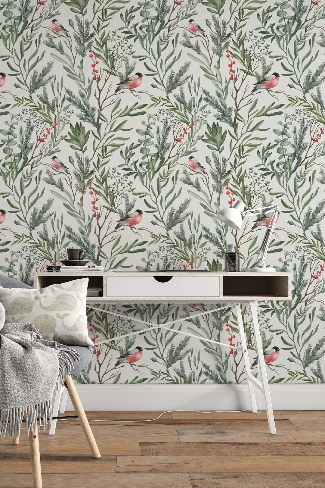 Removable Wallpaper, California Wallpaper, Temporary Wallpaper, Peel and Stick Wallpaper,  Birds on the branch, birds design #53312 /1040