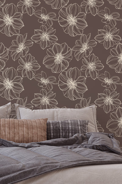 Boho flowers Watercolor dark background Self Adhesive Traditional and Peel and Stick Wallpaper #3320