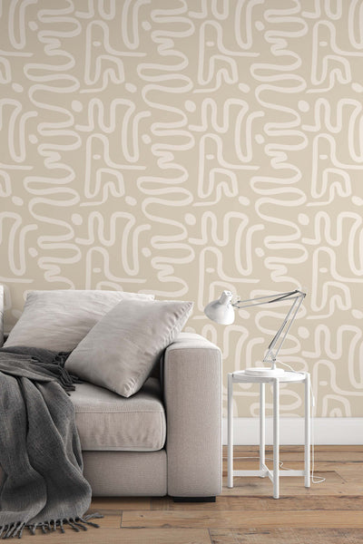 Boho design, abstract line on tan background, abstract shapes  - Peel and stick wallpaper, Removable , traditional wallpaper - #53332 /1040
