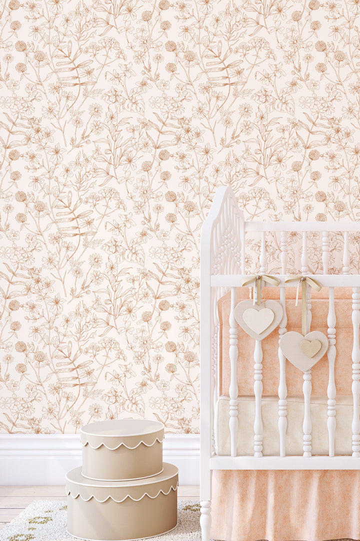 Boho herbs, minimalistic,  hand draw - Peel and stick wallpaper, Removable , traditional wallpaper - #53335 /1040