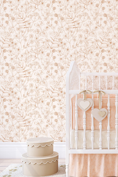 Boho herbs, minimalistic,  hand draw - Peel and stick wallpaper, Removable , traditional wallpaper - #53335 /1040