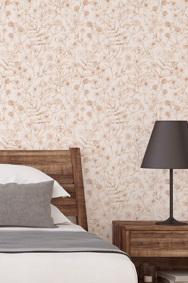 Boho herbs, minimalistic,  hand draw - Peel and stick wallpaper, Removable , traditional wallpaper - #53335 /1040