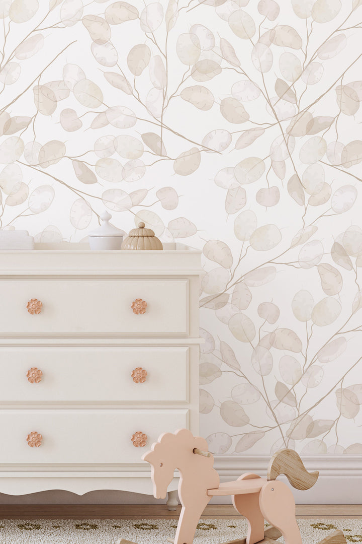 Boho leaves on branches - Peel & Stick Wallpaper