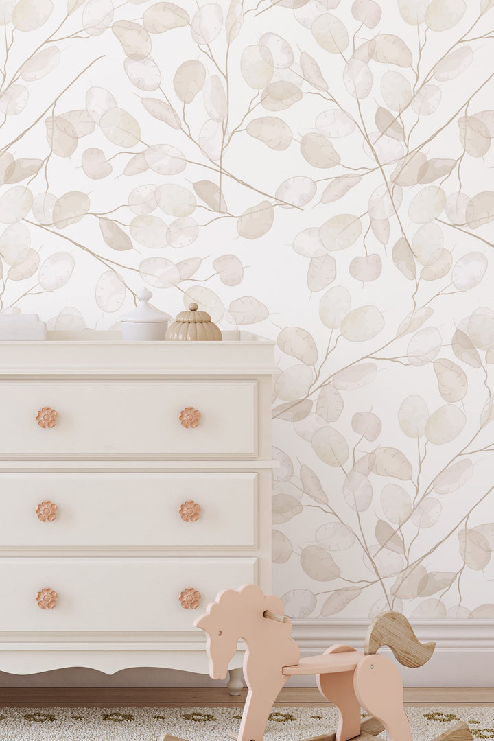 Boho leaves on branches  - Peel & Stick Wallpaper - Removable Self Adhesive Wallpaper design #3321