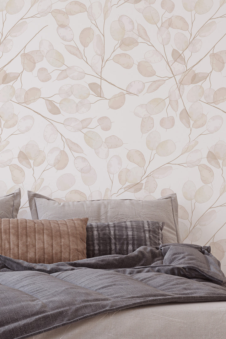 Boho leaves on branches - Peel & Stick Wallpaper