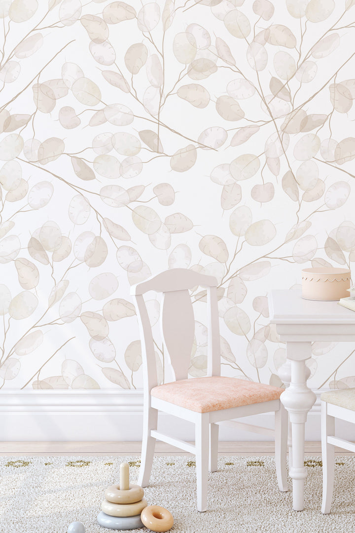 Boho leaves on branches - Peel & Stick Wallpaper