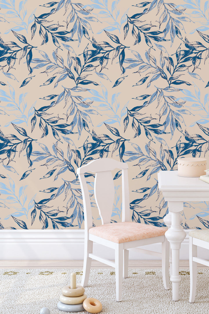 Abstract leaves on Beige Background Vinyl Wallpaper 3322