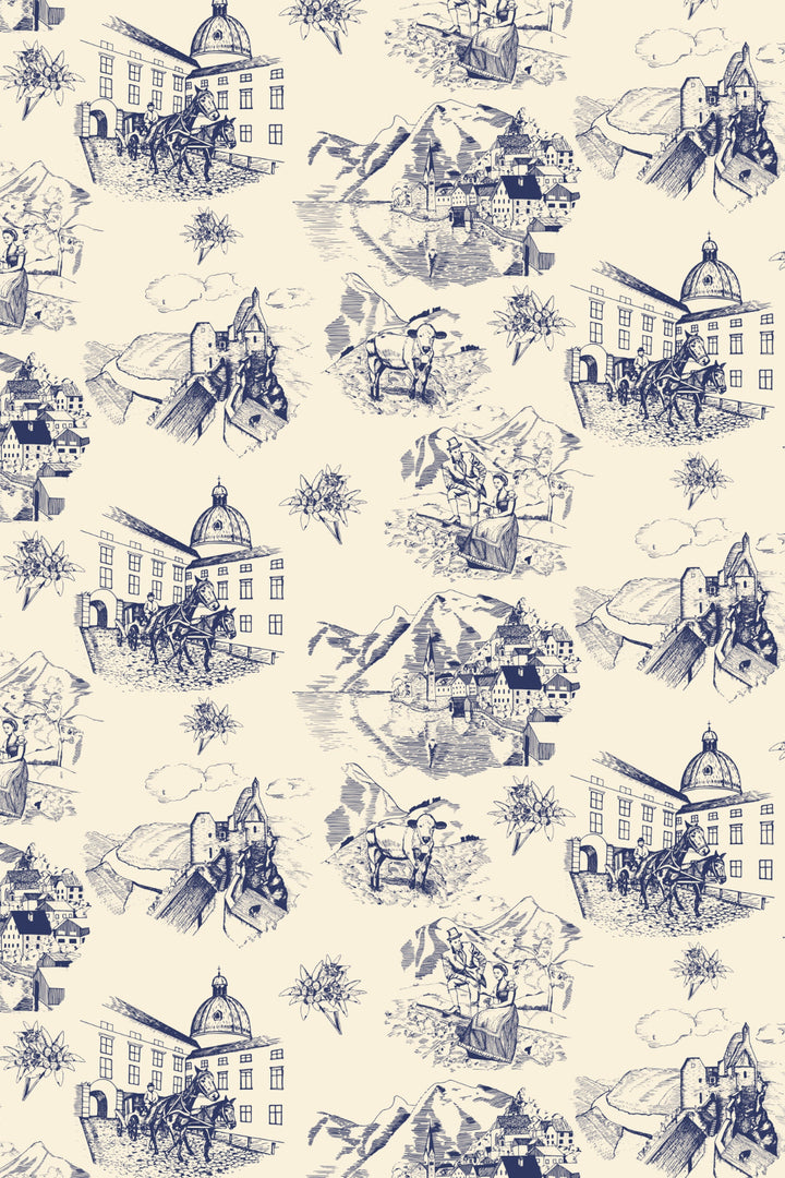 Boho Historical city, hand drawn pattern, peel and stick wallpaper, wall decor design #3324