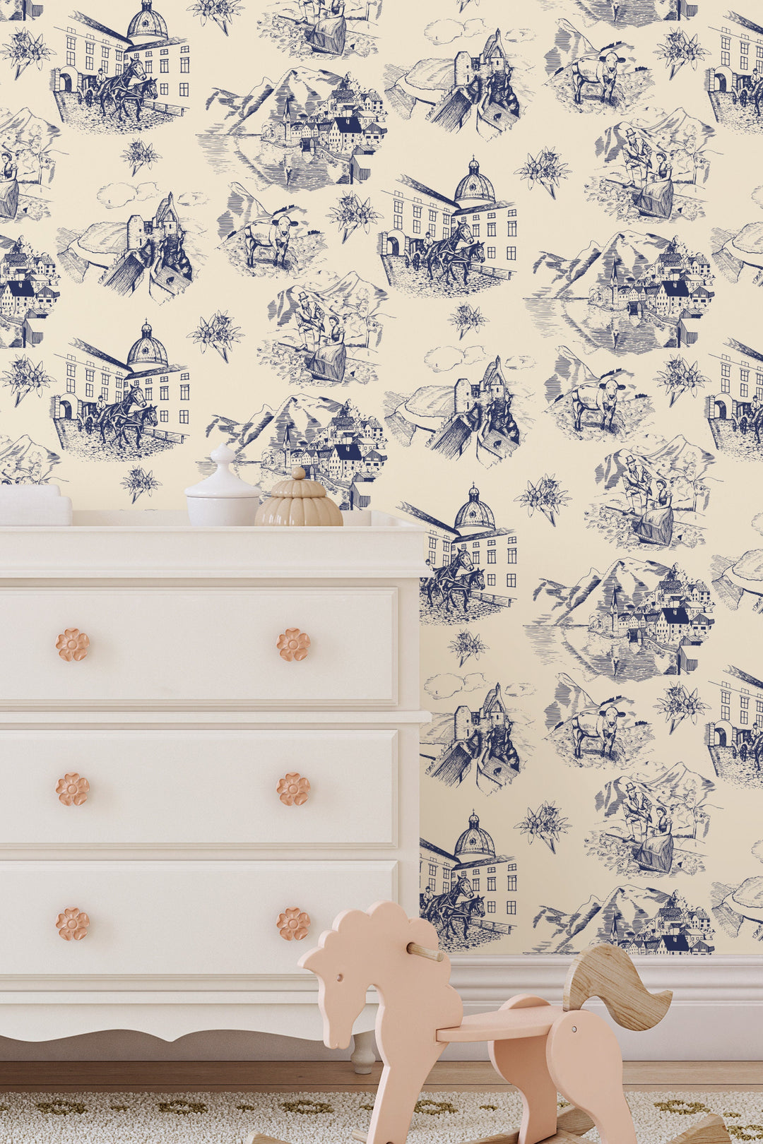 Boho Historical city, hand drawn pattern, peel and stick wallpaper, wall decor design #3324