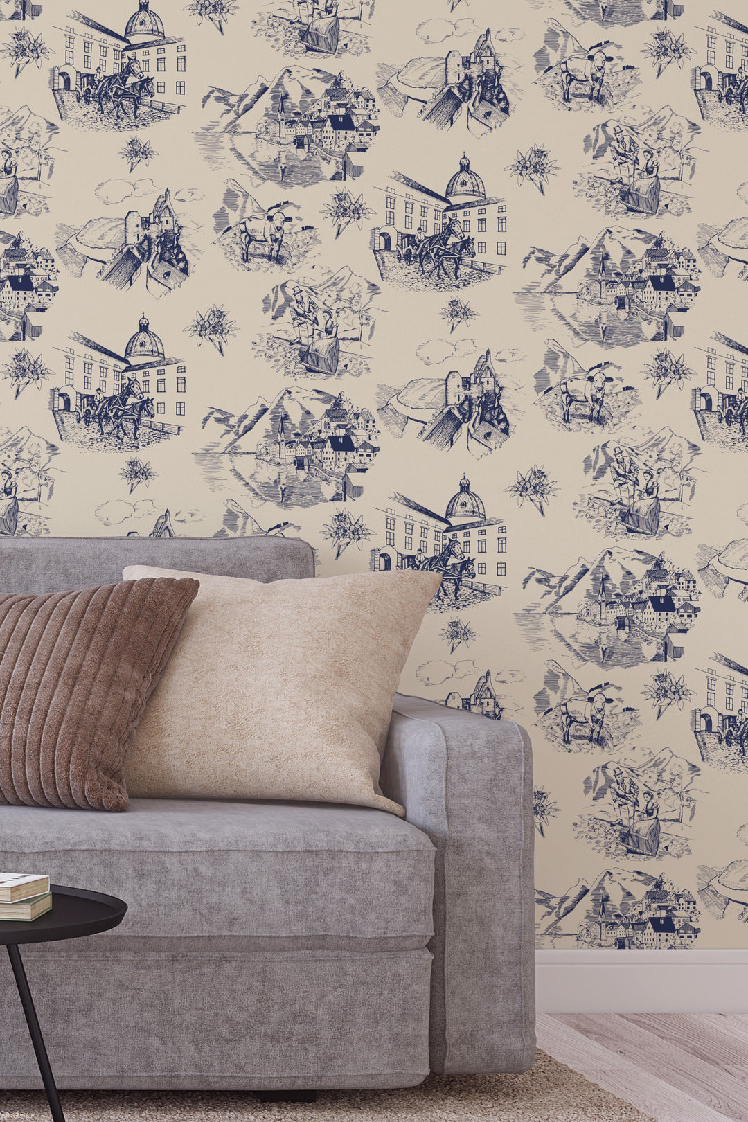 Boho Historical city, hand drawn pattern, peel and stick wallpaper, wall decor design #3324