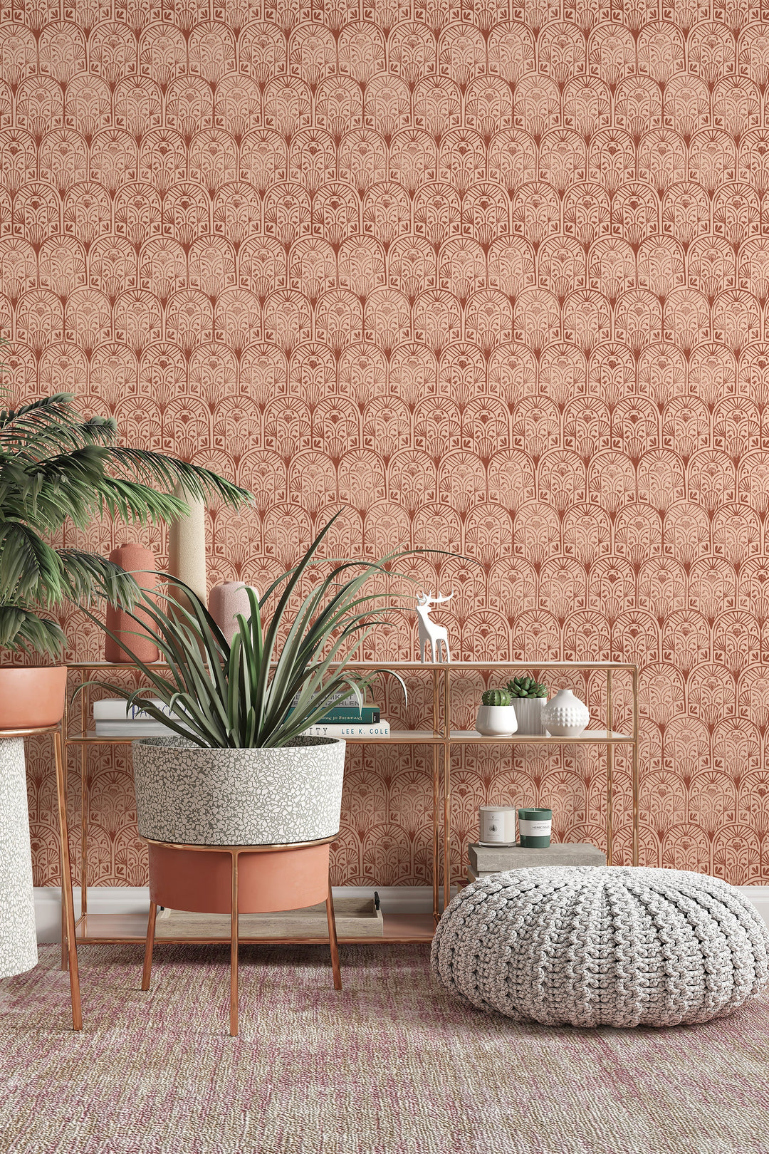 Red stamps, geometric pattern - Peel & Stick Wallpaper - Removable Self Adhesive and Traditional wallpaper #53225 /1040